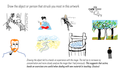 Educators respond to a prompt to draw an object or person which struck them the most from a selected online artwork.
