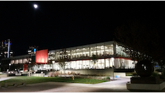 A photo of the campus at night time.
