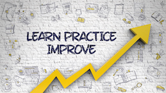 A graphic with the text "Learn Practice Improve." Underneath the text is a yellow upward trending line graph.